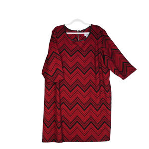 Catherines Sweater Dress Women 4X Red Chevron Shift Exposed Zipper Plus Size